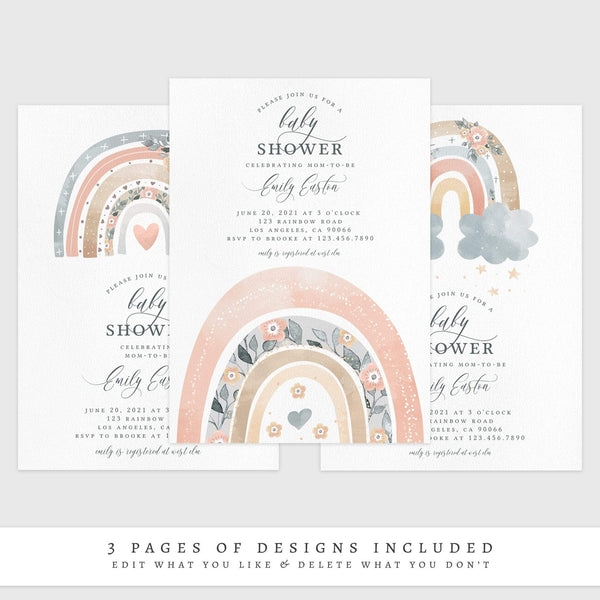 Loblolly Creative 825 - Arts & Entertainment > Party & Celebration > Party Supplies > Invitations Floral Rainbow Baby Shower Invitation