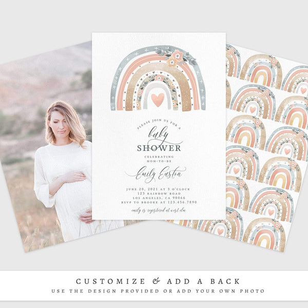 Loblolly Creative 825 - Arts & Entertainment > Party & Celebration > Party Supplies > Invitations Floral Rainbow Baby Shower Invitation