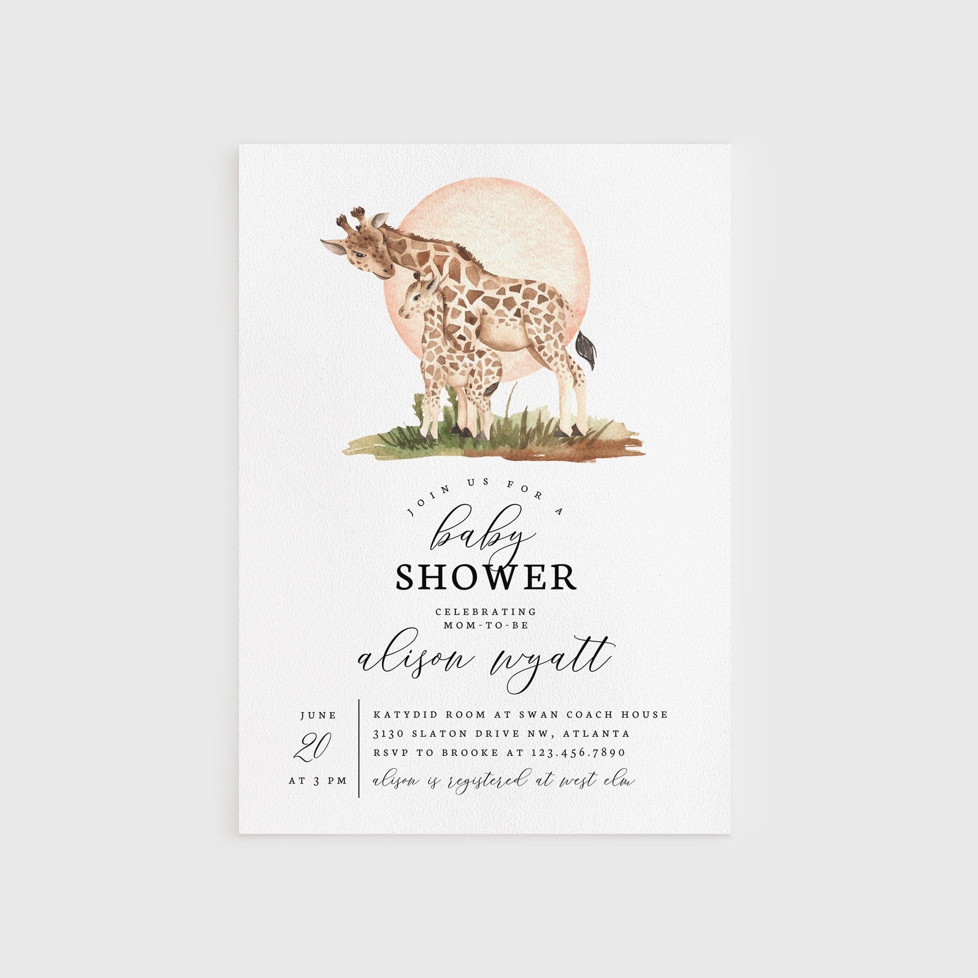 Loblolly Creative 825 - Arts & Entertainment > Party & Celebration > Party Supplies > Invitations Giraffe Baby Shower Invitation