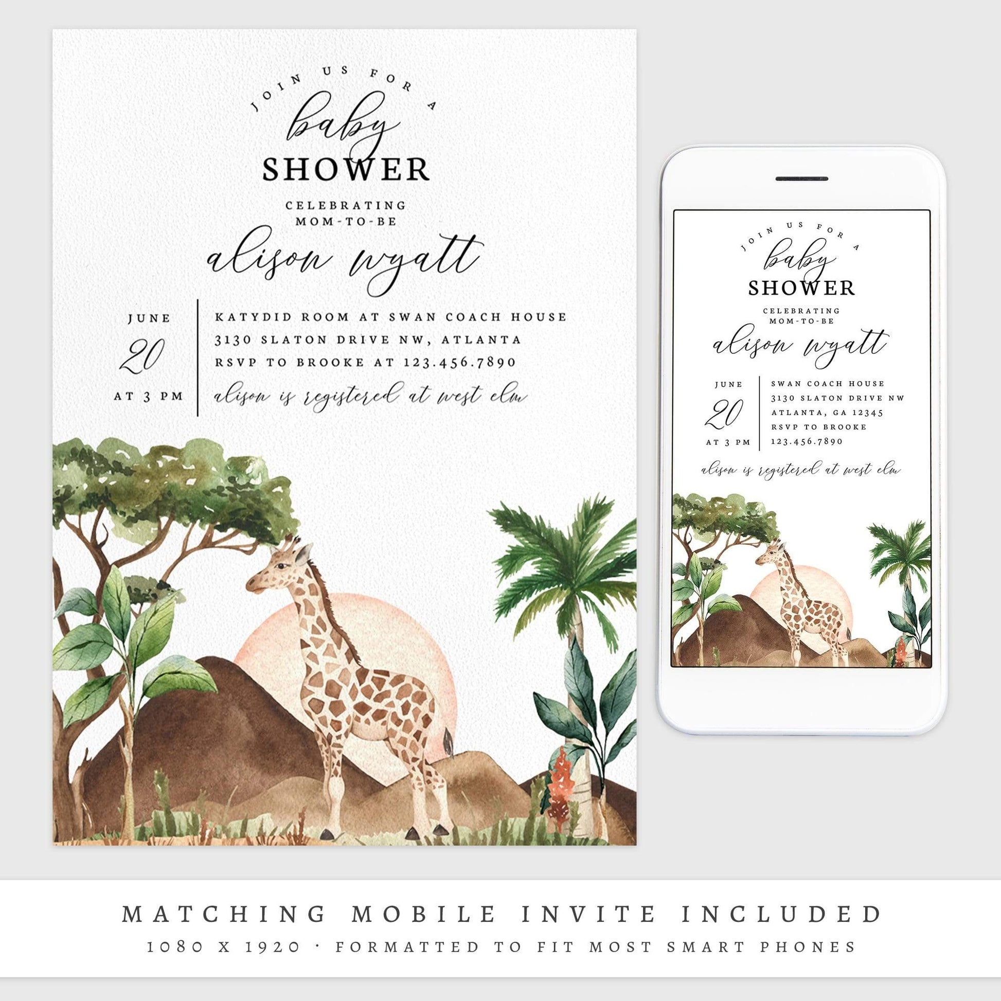 Loblolly Creative 825 - Arts & Entertainment > Party & Celebration > Party Supplies > Invitations Giraffe Baby Shower Invitation