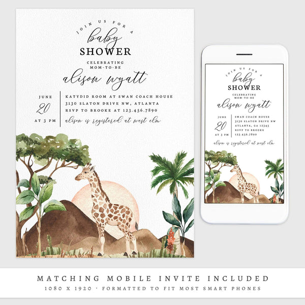 Loblolly Creative 825 - Arts & Entertainment > Party & Celebration > Party Supplies > Invitations Giraffe Baby Shower Invitation