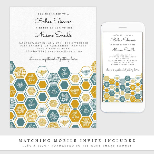 Loblolly Creative 825 - Arts & Entertainment > Party & Celebration > Party Supplies > Invitations Honey Bee Baby Shower Invitation