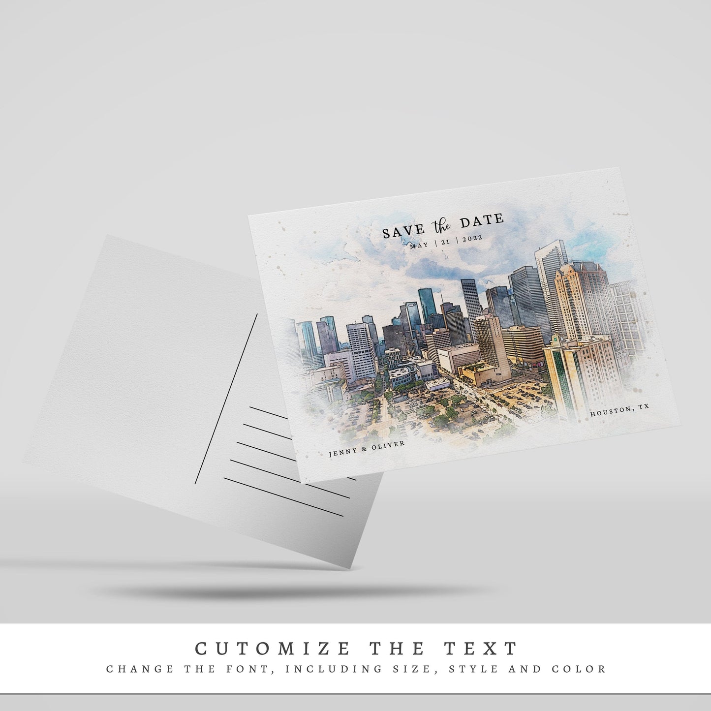 Loblolly Creative 825 - Arts & Entertainment > Party & Celebration > Party Supplies > Invitations Houston Skyline Watercolor Wedding Save the Date