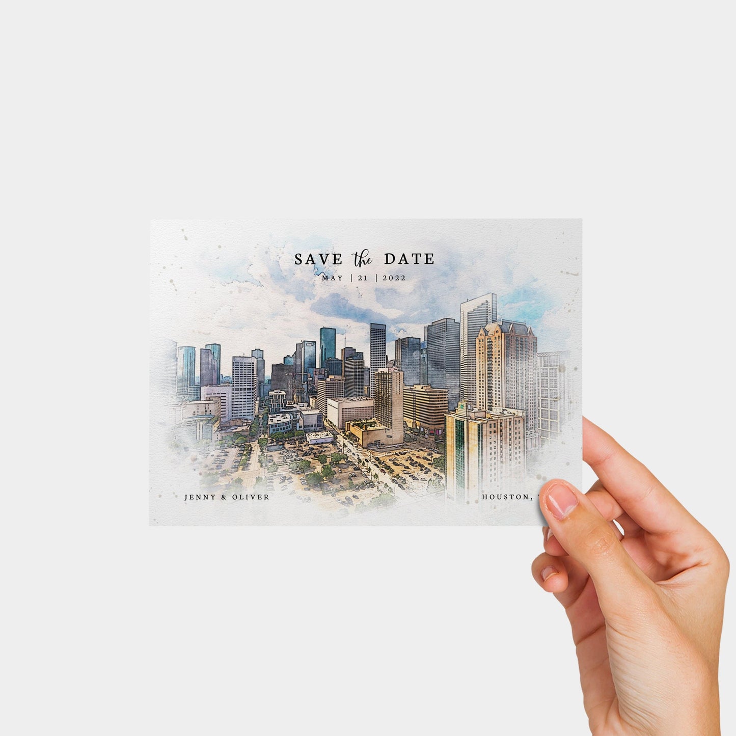 Loblolly Creative 825 - Arts & Entertainment > Party & Celebration > Party Supplies > Invitations Houston Skyline Watercolor Wedding Save the Date