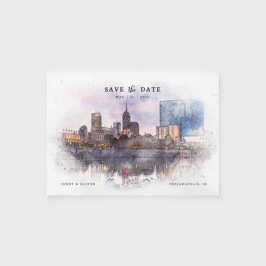 Loblolly Creative 825 - Arts & Entertainment > Party & Celebration > Party Supplies > Invitations Indianapolis Skyline Watercolor Wedding Save the Date