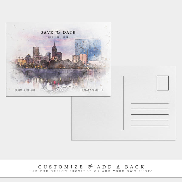 Loblolly Creative 825 - Arts & Entertainment > Party & Celebration > Party Supplies > Invitations Indianapolis Skyline Watercolor Wedding Save the Date