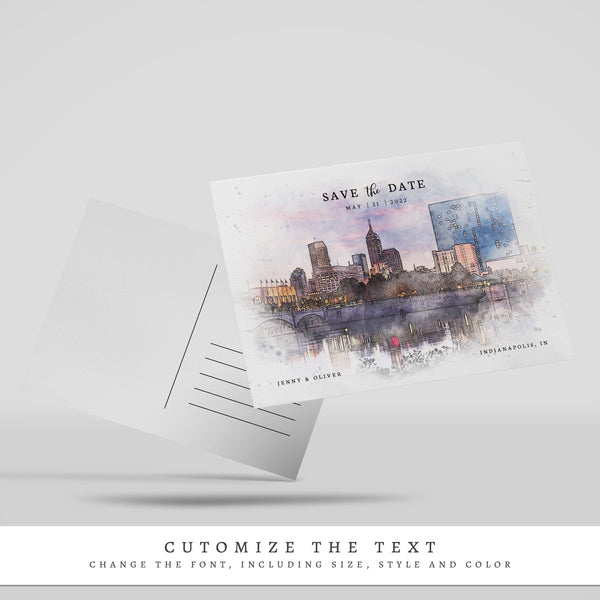 Loblolly Creative 825 - Arts & Entertainment > Party & Celebration > Party Supplies > Invitations Indianapolis Skyline Watercolor Wedding Save the Date