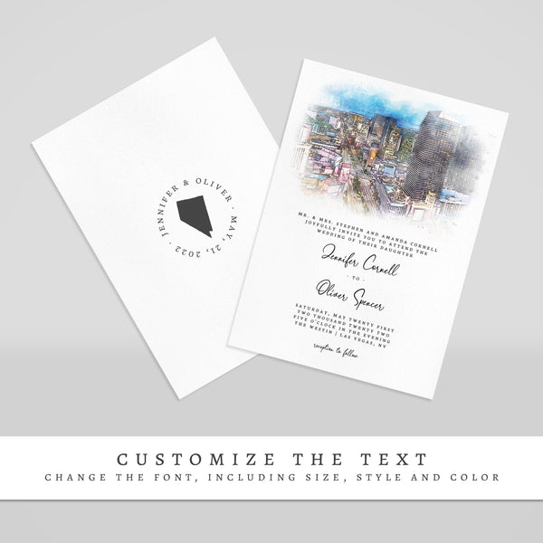 Loblolly Creative 825 - Arts & Entertainment > Party & Celebration > Party Supplies > Invitations Las Vegas Skyline Watercolor Wedding Invitation