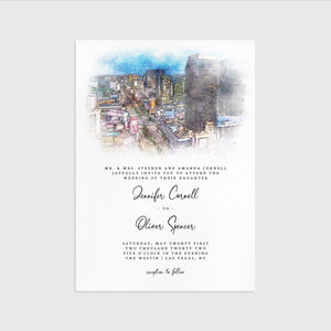 Loblolly Creative 825 - Arts & Entertainment > Party & Celebration > Party Supplies > Invitations Las Vegas Skyline Watercolor Wedding Invitation