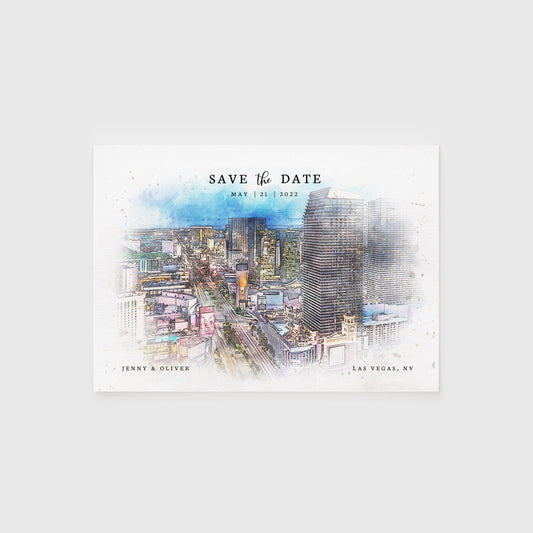 Loblolly Creative 825 - Arts & Entertainment > Party & Celebration > Party Supplies > Invitations Las Vegas Skyline Watercolor Wedding Save the Date
