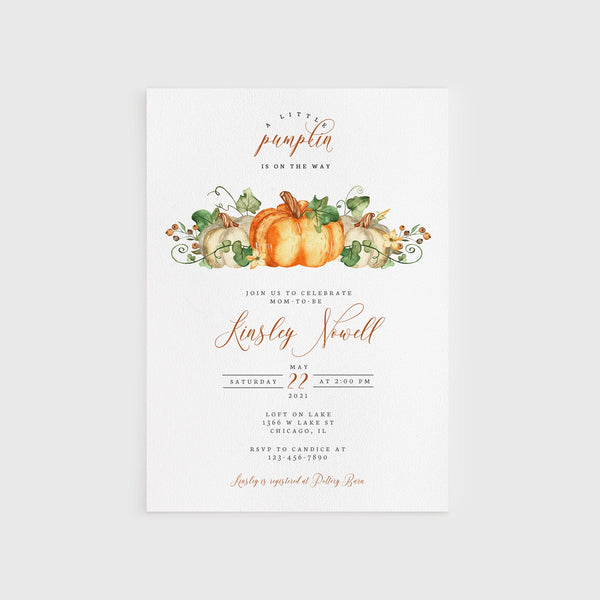 Loblolly Creative 825 - Arts & Entertainment > Party & Celebration > Party Supplies > Invitations Little Pumpkin Baby Shower Invitation