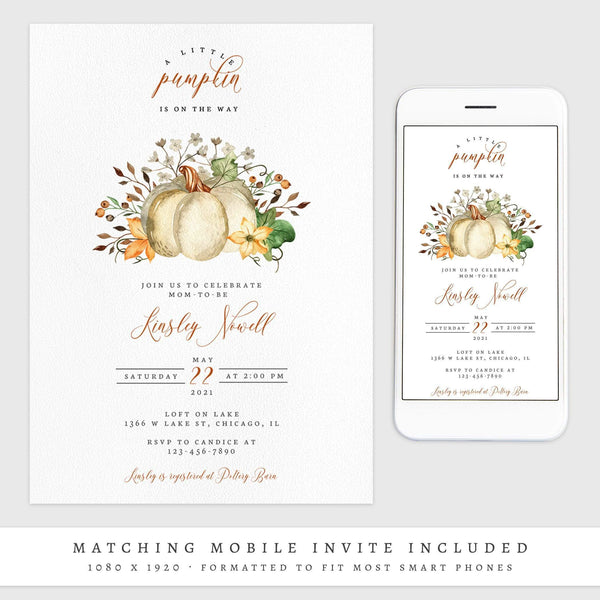Loblolly Creative 825 - Arts & Entertainment > Party & Celebration > Party Supplies > Invitations Little Pumpkin Baby Shower Invitation