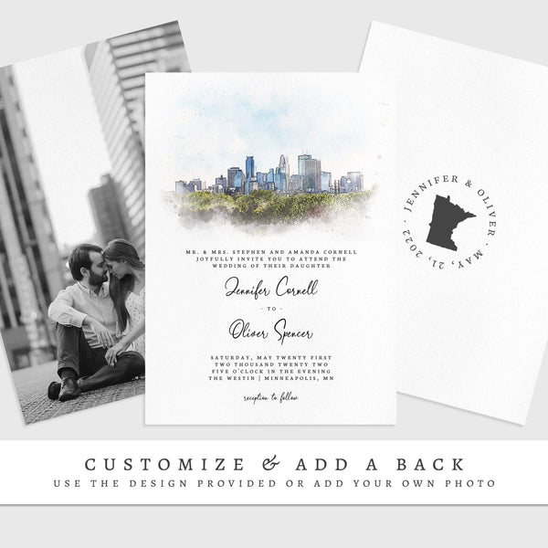 Loblolly Creative 825 - Arts & Entertainment > Party & Celebration > Party Supplies > Invitations Minneapolis Skyline Watercolor Wedding Invitation