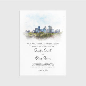Loblolly Creative 825 - Arts & Entertainment > Party & Celebration > Party Supplies > Invitations Minneapolis Skyline Watercolor Wedding Invitation