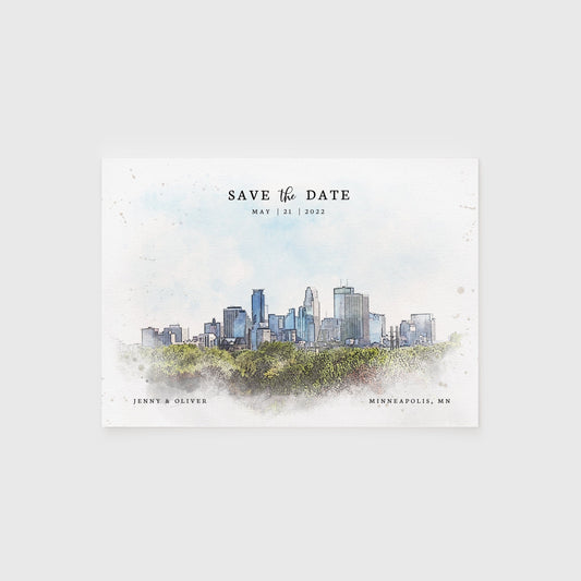 Loblolly Creative 825 - Arts & Entertainment > Party & Celebration > Party Supplies > Invitations Minneapolis Skyline Watercolor Wedding Save the Date