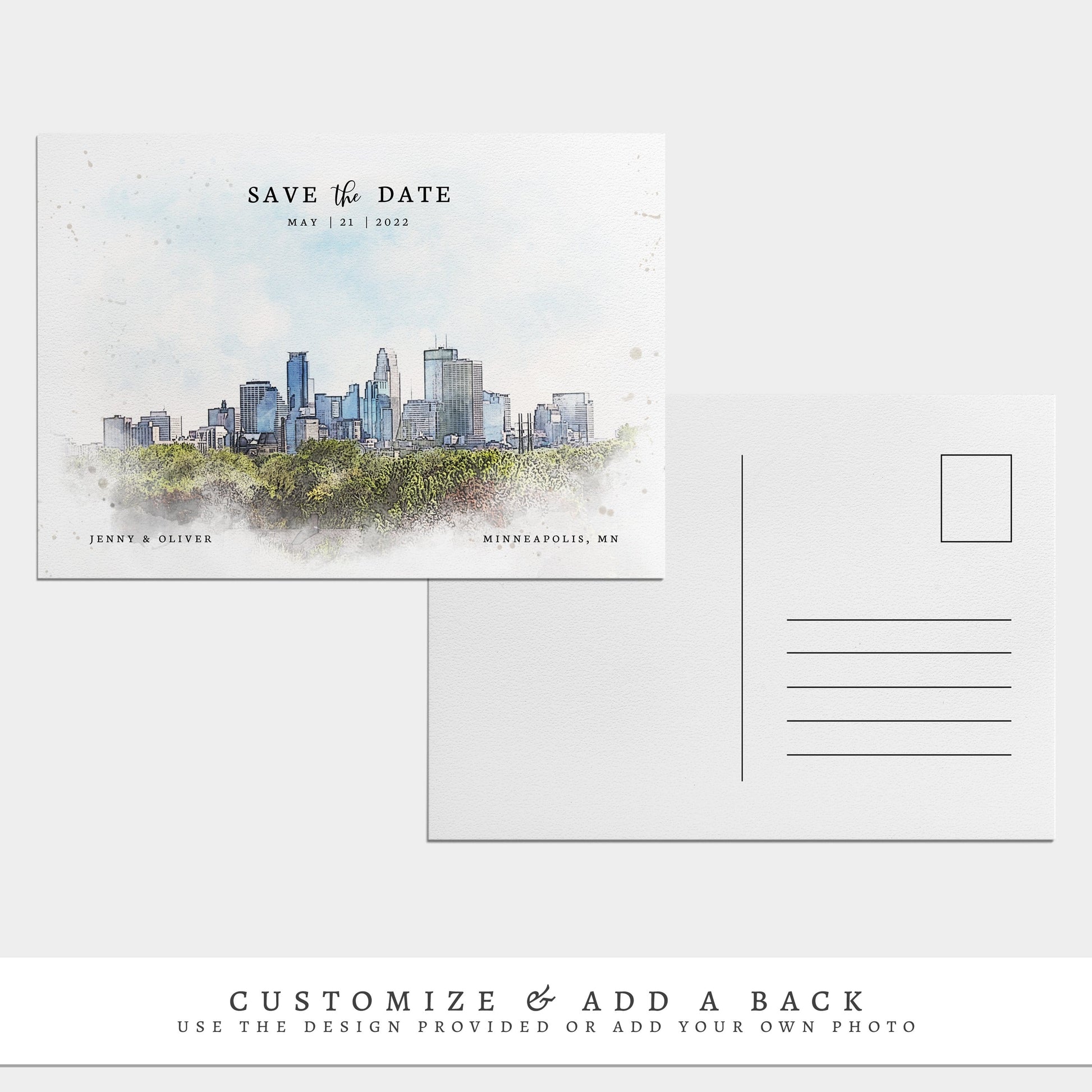 Loblolly Creative 825 - Arts & Entertainment > Party & Celebration > Party Supplies > Invitations Minneapolis Skyline Watercolor Wedding Save the Date