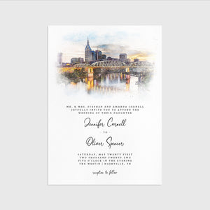 Loblolly Creative 825 - Arts & Entertainment > Party & Celebration > Party Supplies > Invitations Nashville Skyline Watercolor Wedding Invitation