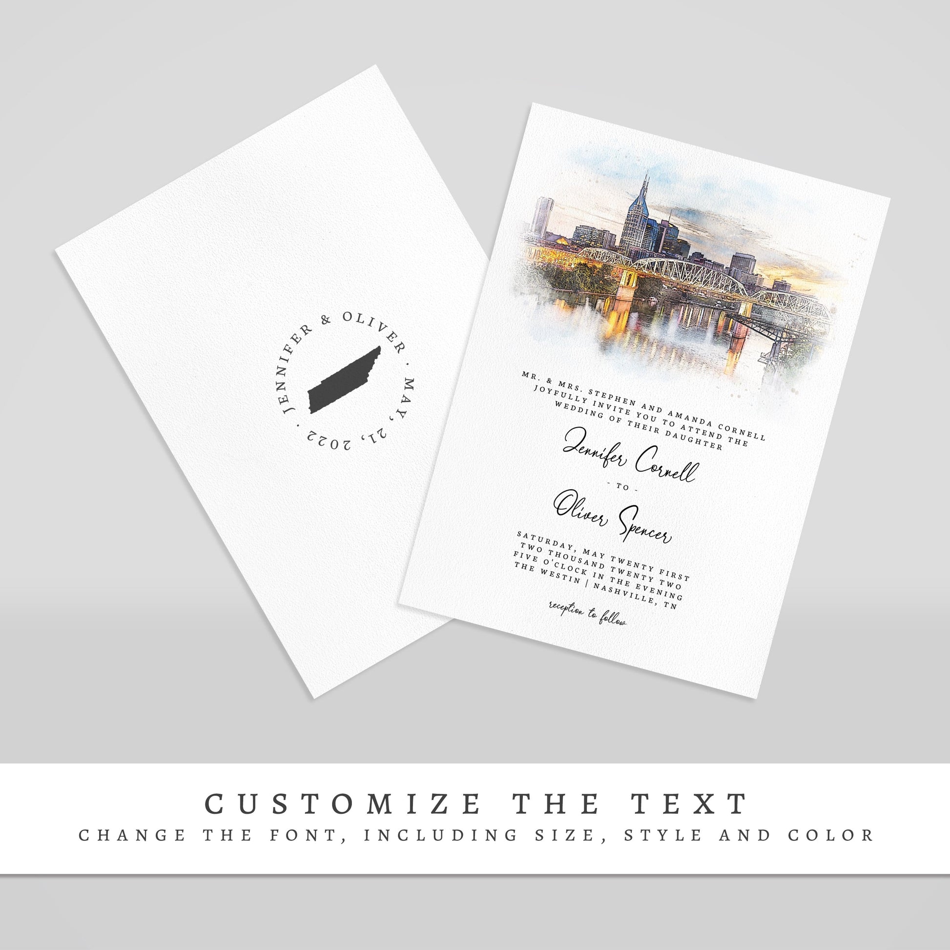 Loblolly Creative 825 - Arts & Entertainment > Party & Celebration > Party Supplies > Invitations Nashville Skyline Watercolor Wedding Invitation