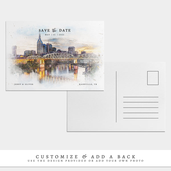 Loblolly Creative 825 - Arts & Entertainment > Party & Celebration > Party Supplies > Invitations Nashville Skyline Watercolor Wedding Save the Date