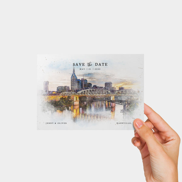 Loblolly Creative 825 - Arts & Entertainment > Party & Celebration > Party Supplies > Invitations Nashville Skyline Watercolor Wedding Save the Date