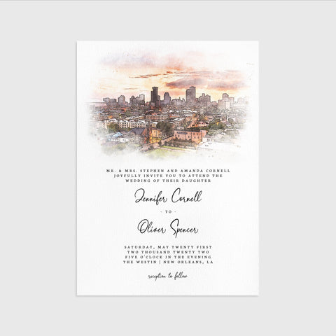 Loblolly Creative 825 - Arts & Entertainment > Party & Celebration > Party Supplies > Invitations New Orleans Skyline Watercolor Wedding Invitation