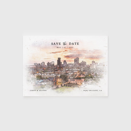 Loblolly Creative 825 - Arts & Entertainment > Party & Celebration > Party Supplies > Invitations New Orleans Skyline Watercolor Wedding Save the Date