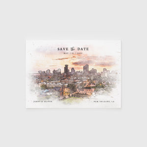 Loblolly Creative 825 - Arts & Entertainment > Party & Celebration > Party Supplies > Invitations New Orleans Skyline Watercolor Wedding Save the Date