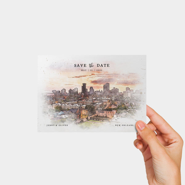 Loblolly Creative 825 - Arts & Entertainment > Party & Celebration > Party Supplies > Invitations New Orleans Skyline Watercolor Wedding Save the Date