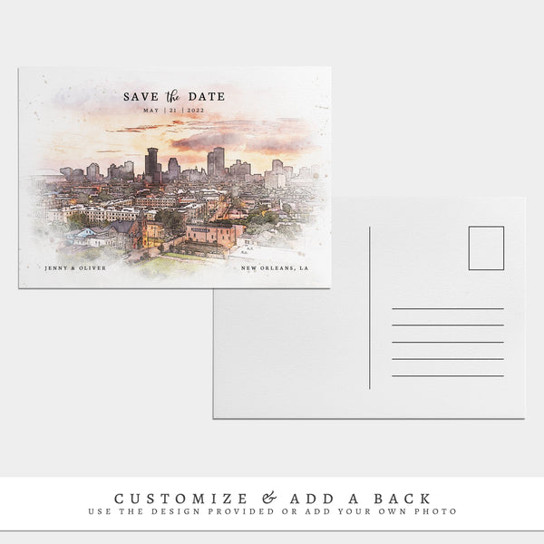 Loblolly Creative 825 - Arts & Entertainment > Party & Celebration > Party Supplies > Invitations New Orleans Skyline Watercolor Wedding Save the Date