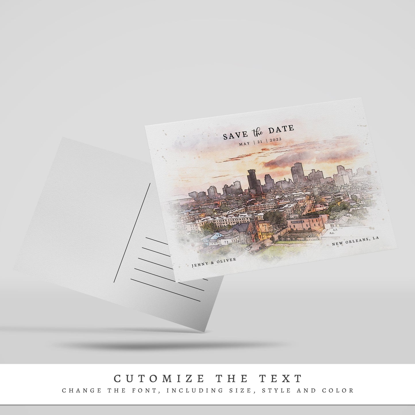 Loblolly Creative 825 - Arts & Entertainment > Party & Celebration > Party Supplies > Invitations New Orleans Skyline Watercolor Wedding Save the Date