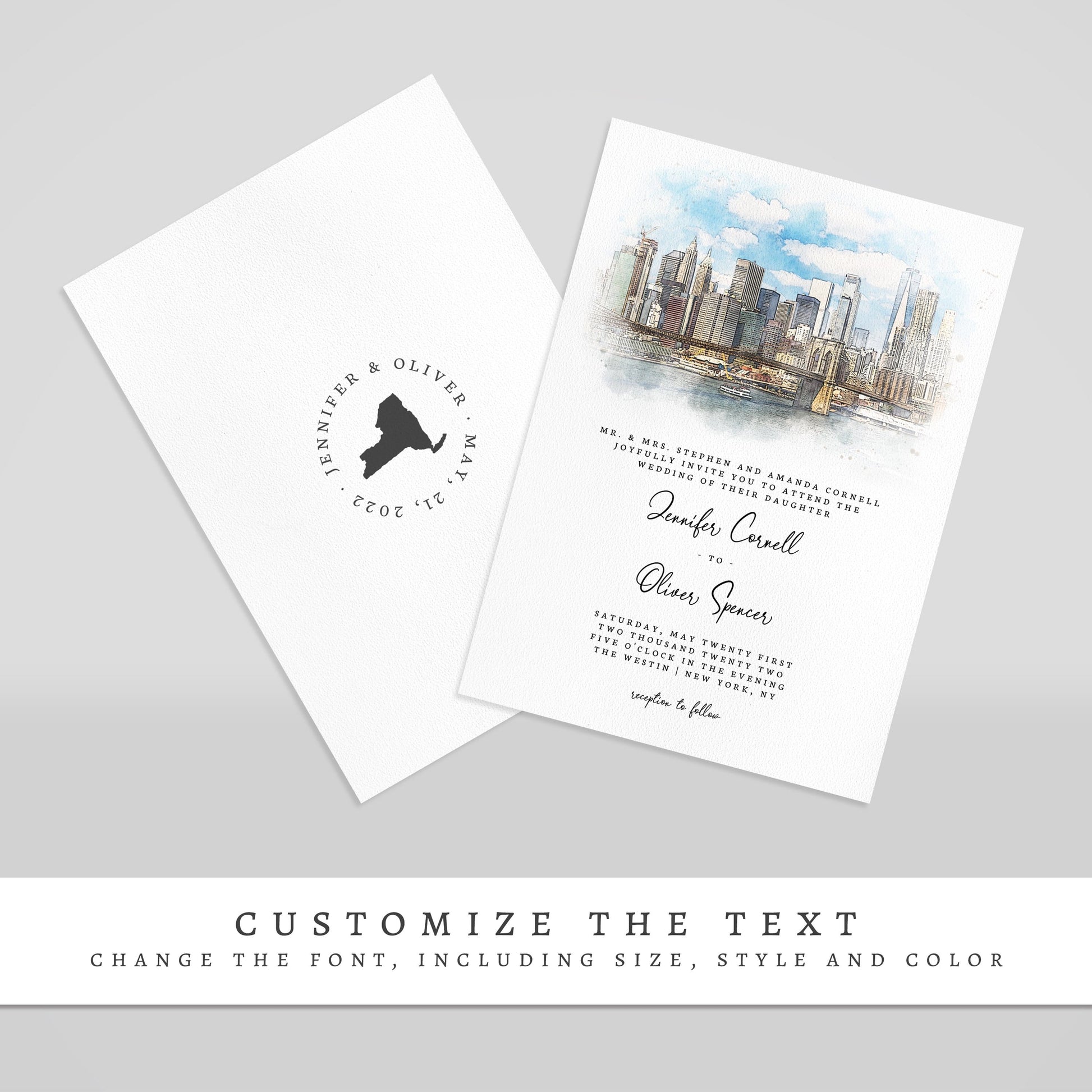 Loblolly Creative 825 - Arts & Entertainment > Party & Celebration > Party Supplies > Invitations New York Skyline Watercolor Wedding Invitation