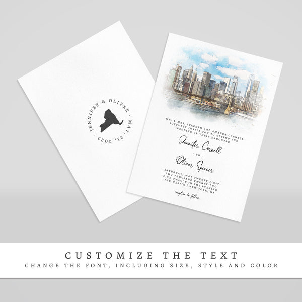 Loblolly Creative 825 - Arts & Entertainment > Party & Celebration > Party Supplies > Invitations New York Skyline Watercolor Wedding Invitation