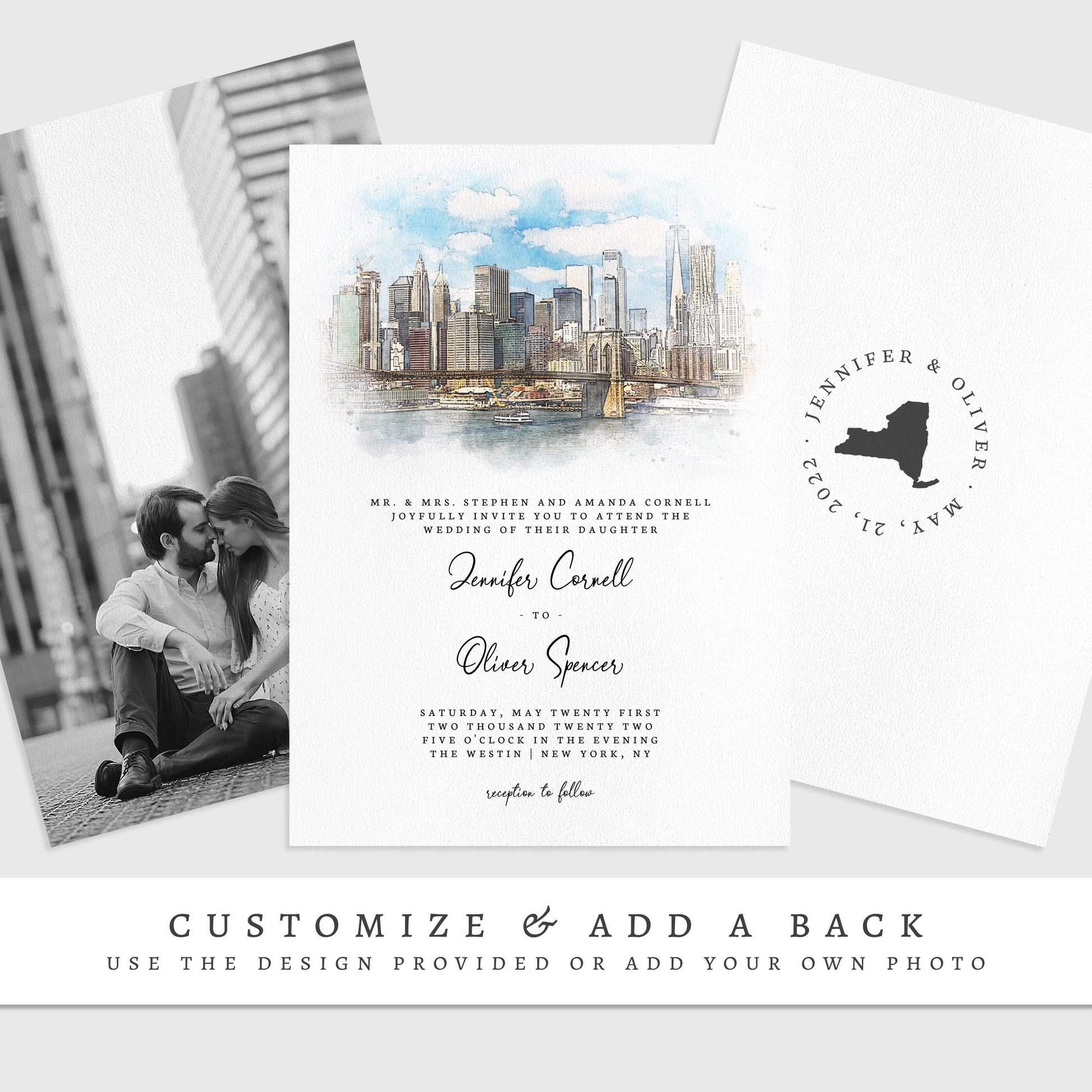Loblolly Creative 825 - Arts & Entertainment > Party & Celebration > Party Supplies > Invitations New York Skyline Watercolor Wedding Invitation