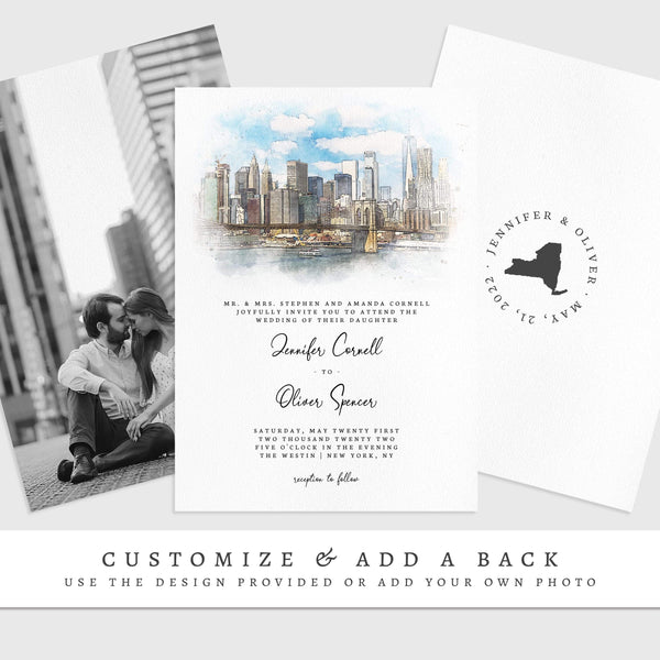 Loblolly Creative 825 - Arts & Entertainment > Party & Celebration > Party Supplies > Invitations New York Skyline Watercolor Wedding Invitation