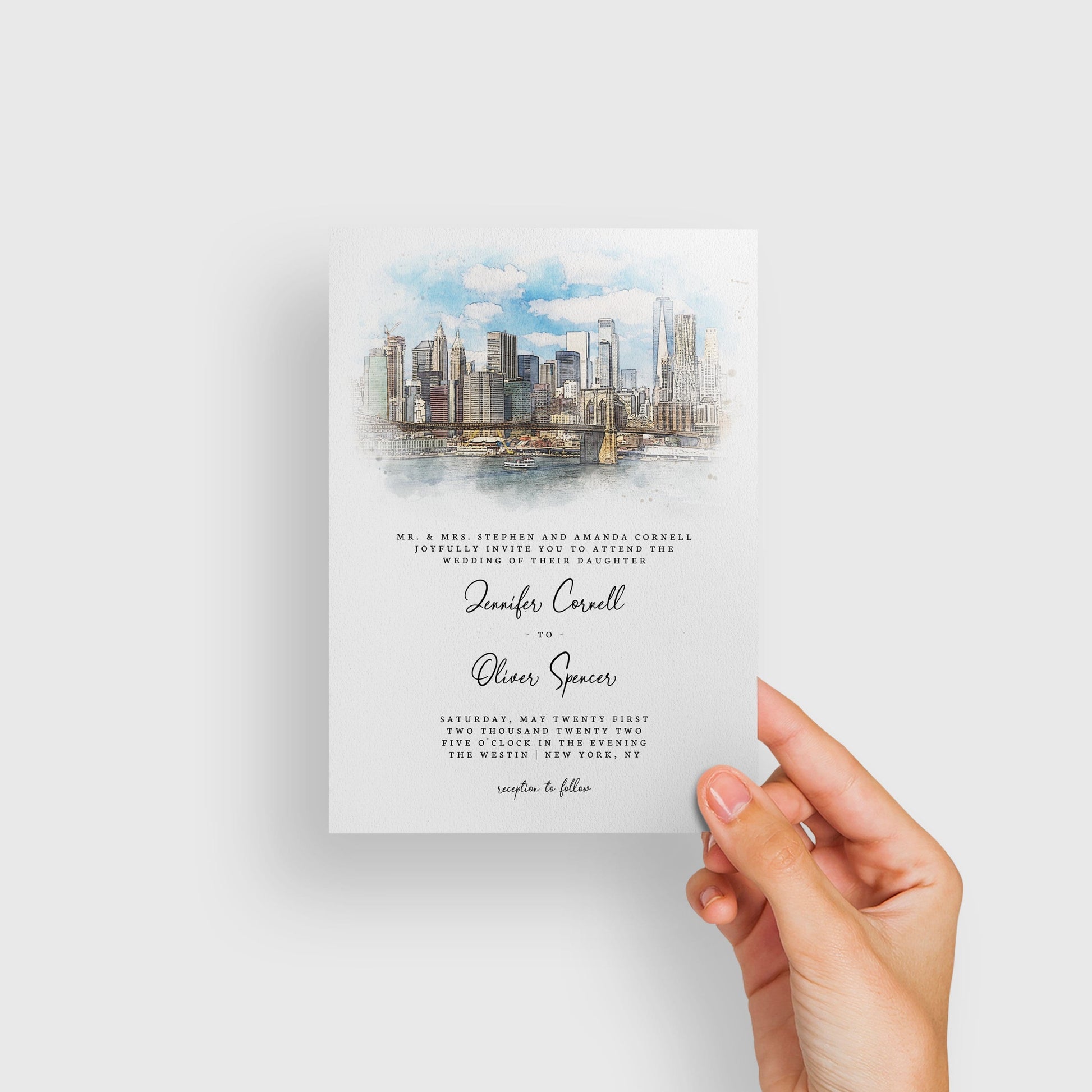 Loblolly Creative 825 - Arts & Entertainment > Party & Celebration > Party Supplies > Invitations New York Skyline Watercolor Wedding Invitation
