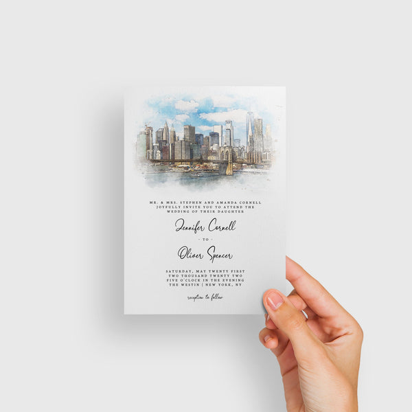 Loblolly Creative 825 - Arts & Entertainment > Party & Celebration > Party Supplies > Invitations New York Skyline Watercolor Wedding Invitation