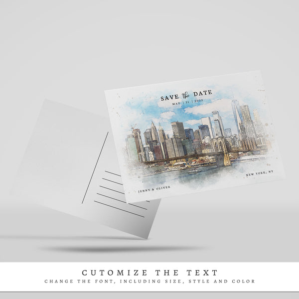 Loblolly Creative 825 - Arts & Entertainment > Party & Celebration > Party Supplies > Invitations New York Skyline Watercolor Wedding Save the Date