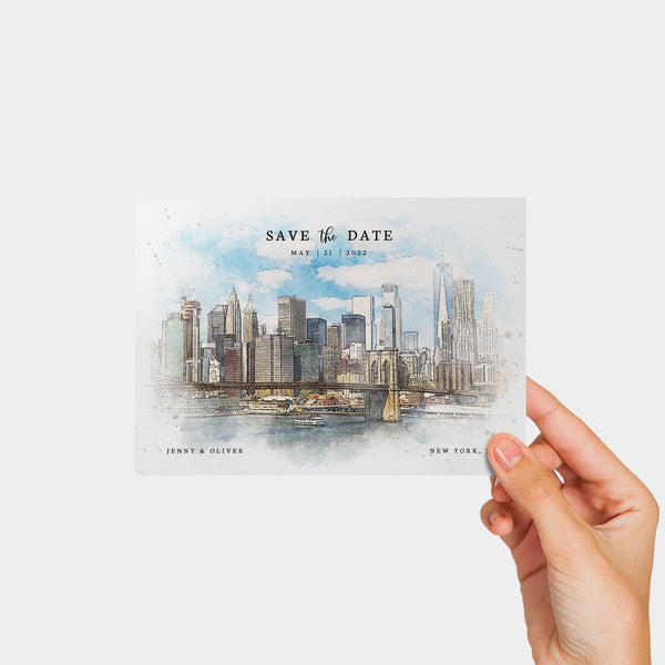 Loblolly Creative 825 - Arts & Entertainment > Party & Celebration > Party Supplies > Invitations New York Skyline Watercolor Wedding Save the Date