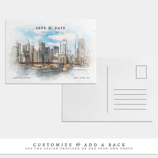 Loblolly Creative 825 - Arts & Entertainment > Party & Celebration > Party Supplies > Invitations New York Skyline Watercolor Wedding Save the Date