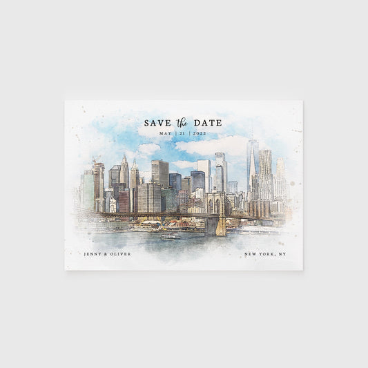 Loblolly Creative 825 - Arts & Entertainment > Party & Celebration > Party Supplies > Invitations New York Skyline Watercolor Wedding Save the Date
