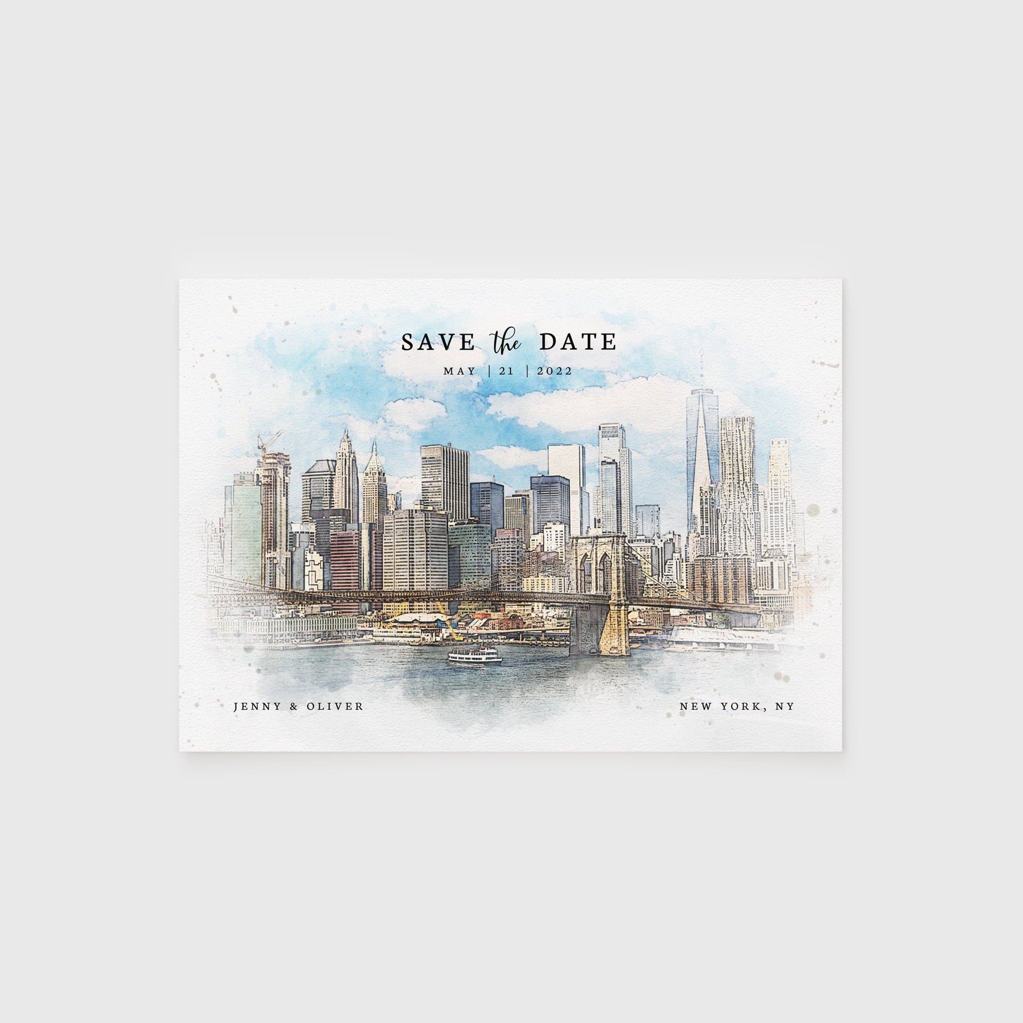 Loblolly Creative 825 - Arts & Entertainment > Party & Celebration > Party Supplies > Invitations New York Skyline Watercolor Wedding Save the Date