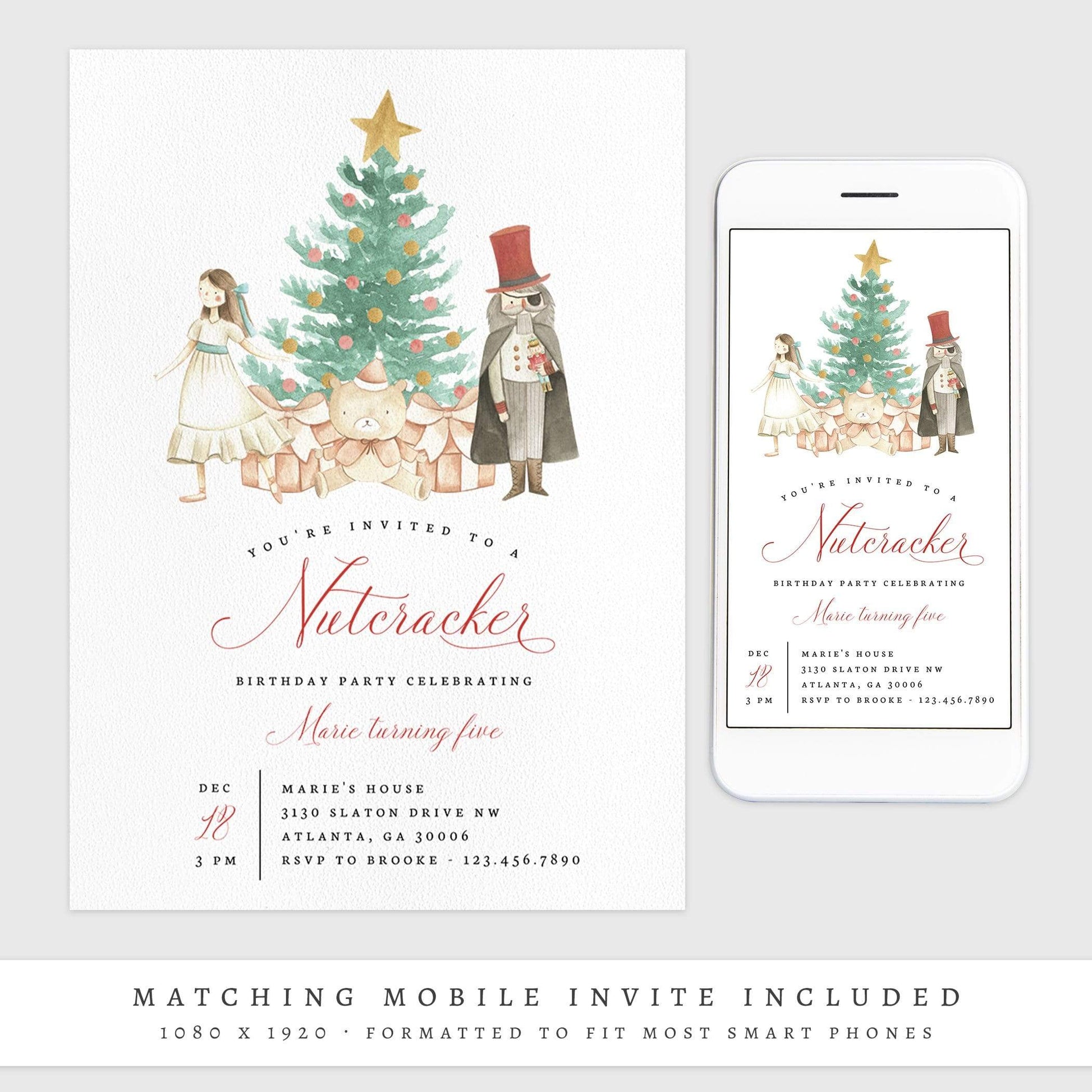 Loblolly Creative 825 - Arts & Entertainment > Party & Celebration > Party Supplies > Invitations Nutcracker Christmas Birthday Invitation