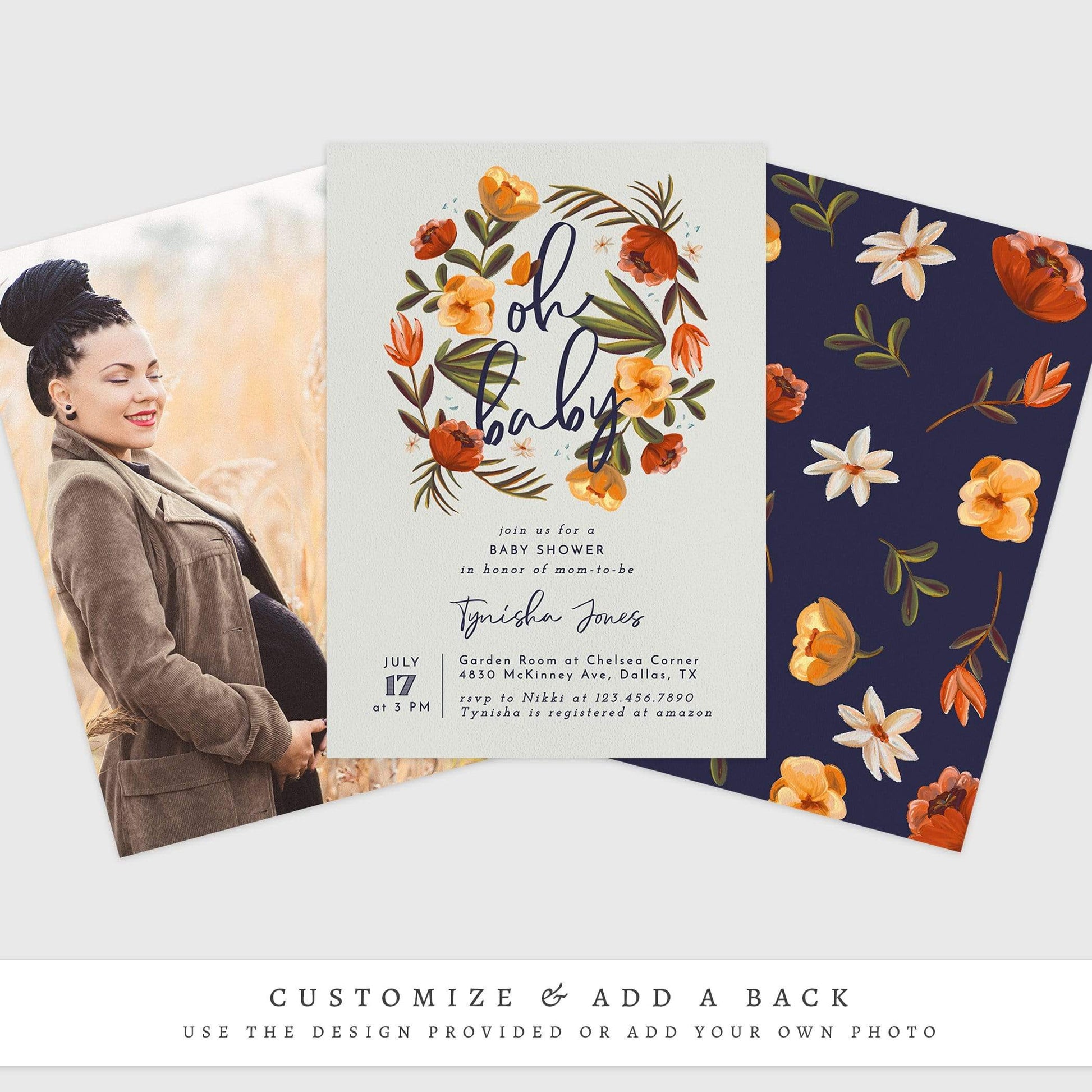 Loblolly Creative 825 - Arts & Entertainment > Party & Celebration > Party Supplies > Invitations Oh Baby Floral Baby Shower Invitation