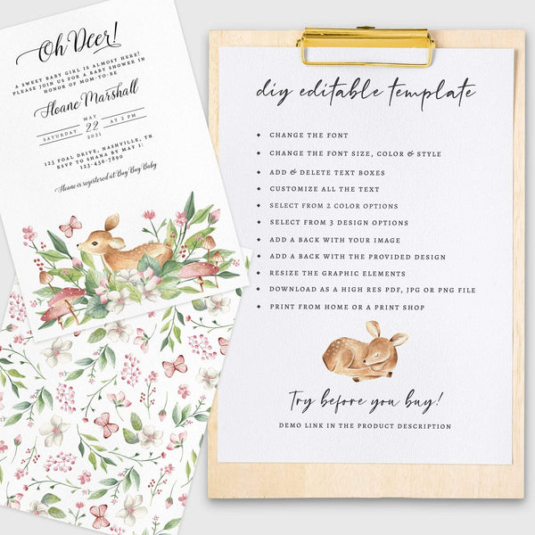 Loblolly Creative 825 - Arts & Entertainment > Party & Celebration > Party Supplies > Invitations Oh Deer Baby Shower Invitation