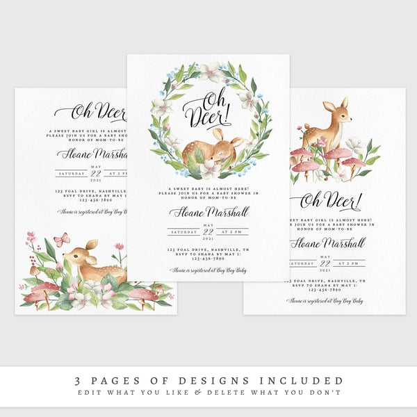 Loblolly Creative 825 - Arts & Entertainment > Party & Celebration > Party Supplies > Invitations Oh Deer Baby Shower Invitation