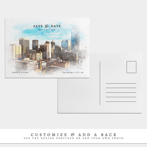 Loblolly Creative 825 - Arts & Entertainment > Party & Celebration > Party Supplies > Invitations Oklahoma City Skyline Watercolor Wedding Save the Date