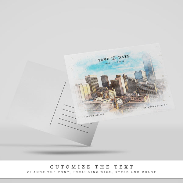 Loblolly Creative 825 - Arts & Entertainment > Party & Celebration > Party Supplies > Invitations Oklahoma City Skyline Watercolor Wedding Save the Date