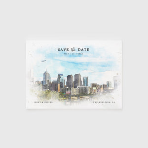 Loblolly Creative 825 - Arts & Entertainment > Party & Celebration > Party Supplies > Invitations Philadelphia Skyline Watercolor Wedding Save the Date