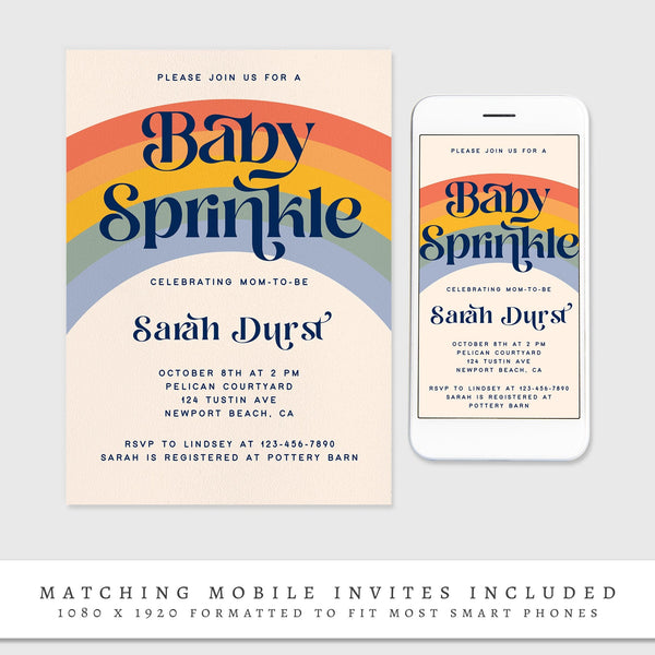 Loblolly Creative 825 - Arts & Entertainment > Party & Celebration > Party Supplies > Invitations Retro Rainbow Editable Baby Shower Invitation Template