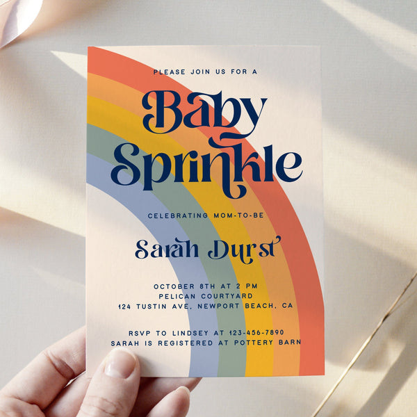 Loblolly Creative 825 - Arts & Entertainment > Party & Celebration > Party Supplies > Invitations Retro Rainbow Editable Baby Shower Invitation Template